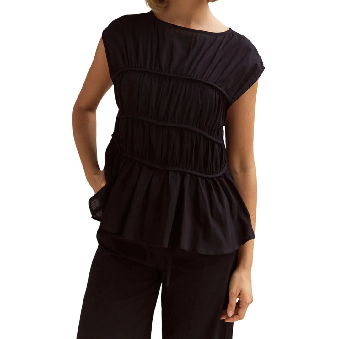 Duttini | Ruched Cap Sleeve Peplum Top for Women