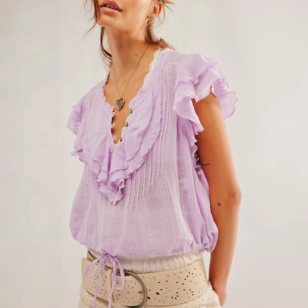 Duttini | Ruffle Front Gauze Crop Top for Women in White