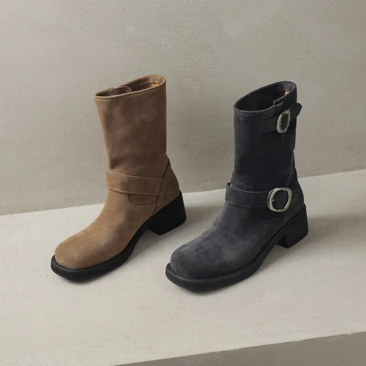 Duttini | Suede Buckle Boots in Black