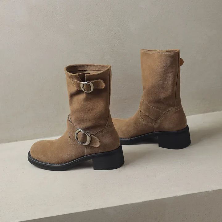 Duttini | Suede Buckle Boots in Black