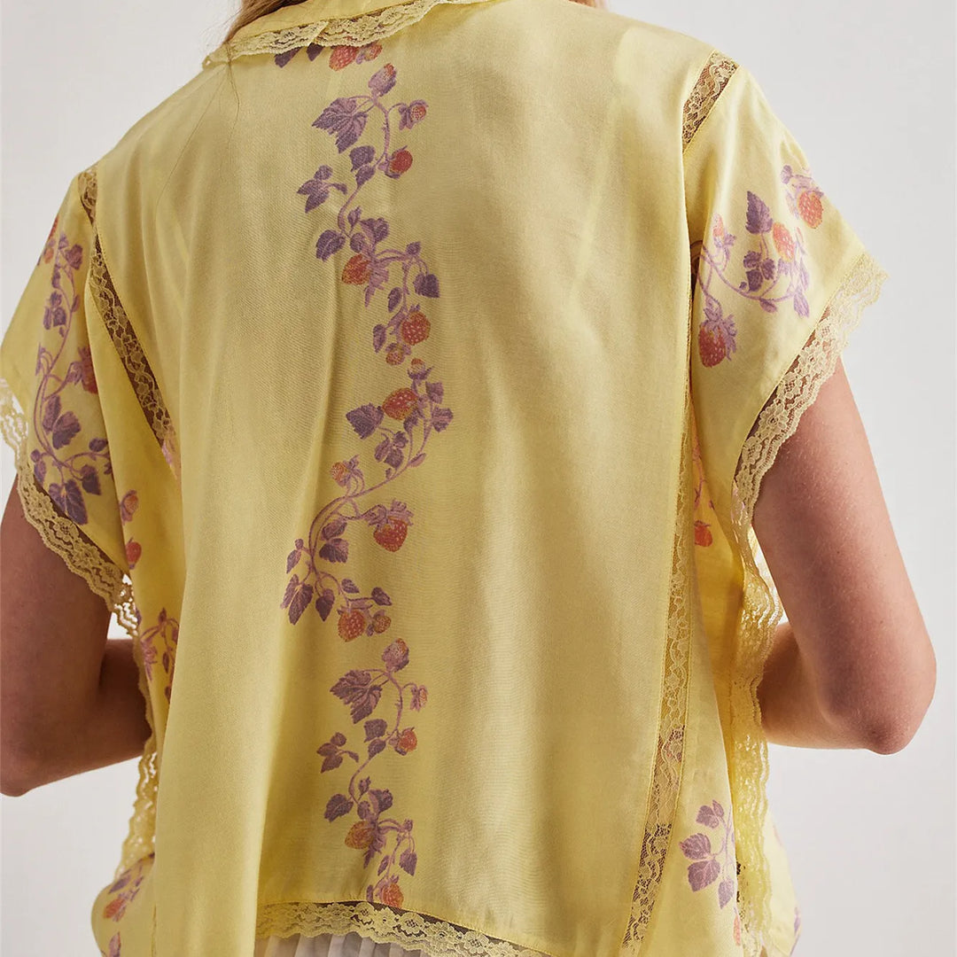 Duttini | Lace Trim Blouse for Women in Strawberry Color