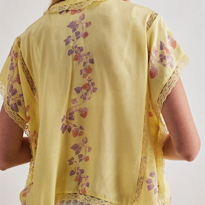 Duttini | Lace Trim Blouse for Women in Strawberry Color