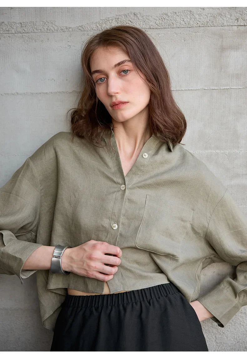 Duttini | Cropped Linen Overshirt for Women