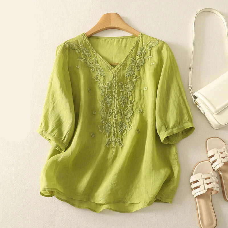 Duttini | V-Neck Cotton Blouse for Women in White