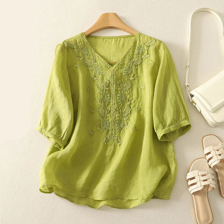 Duttini | V-Neck Cotton Blouse for Women in White