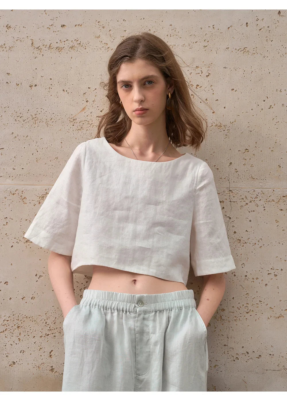 Duttini | Boxy Linen Crop Top