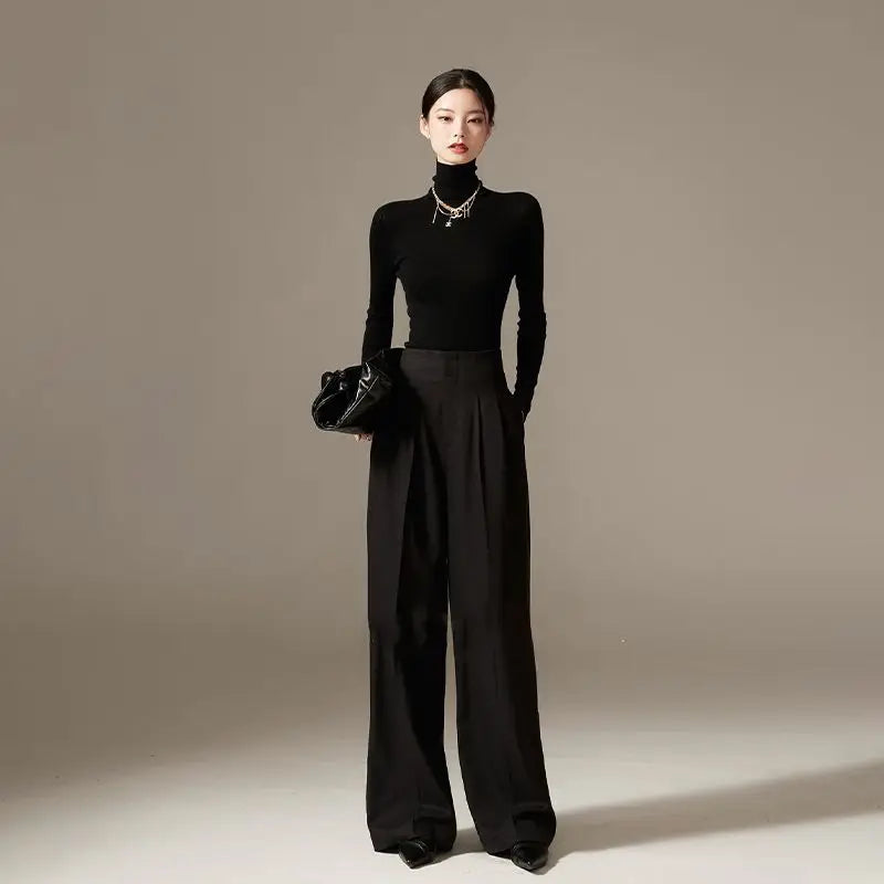 Duttini | Wide Leg Draped Pants for Women in Black