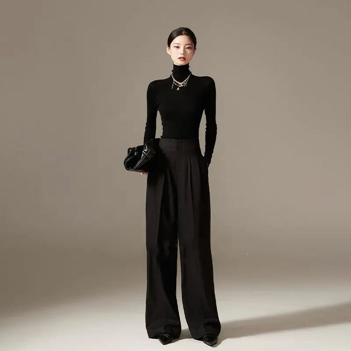 Duttini | Wide Leg Draped Pants for Women in Black