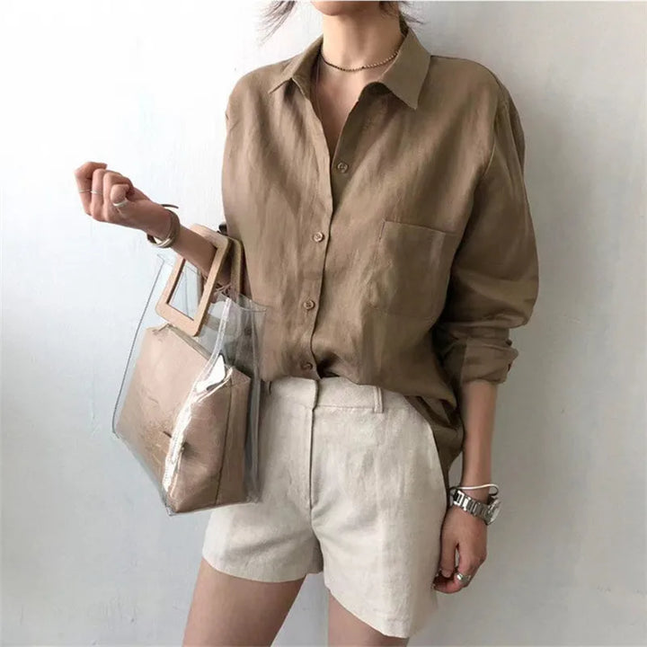 Duttini | Soft Linen Open Collar Shirt