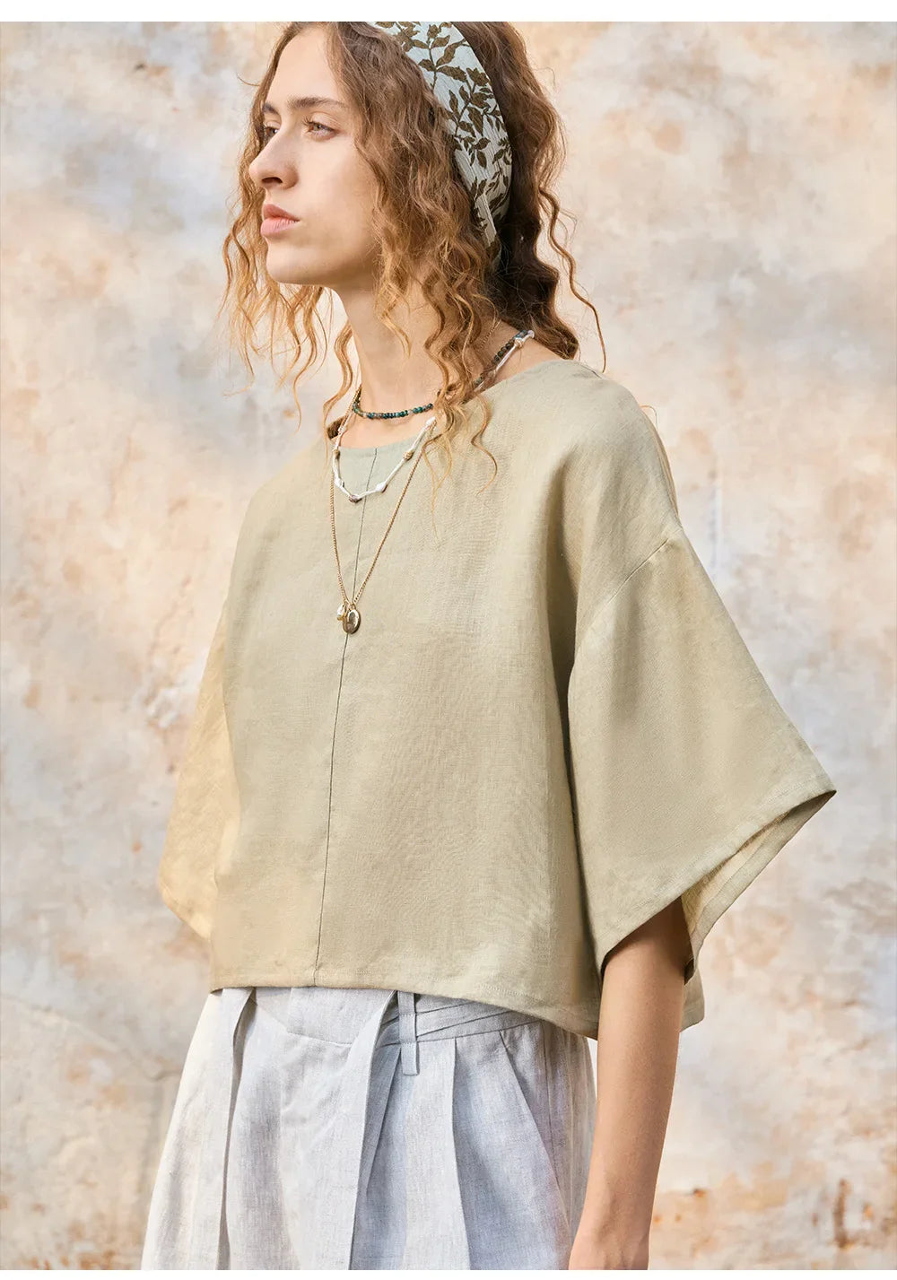 Duttini | Flared Sleeve Linen Pullover for Women