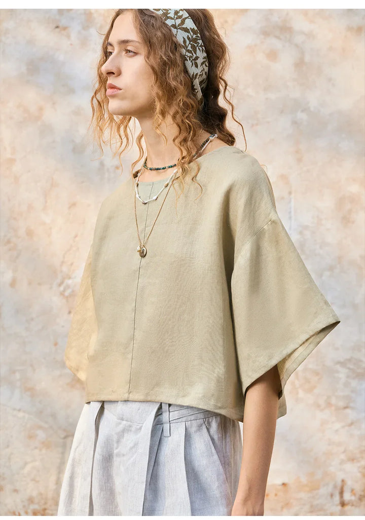 Duttini | Flared Sleeve Linen Pullover for Women