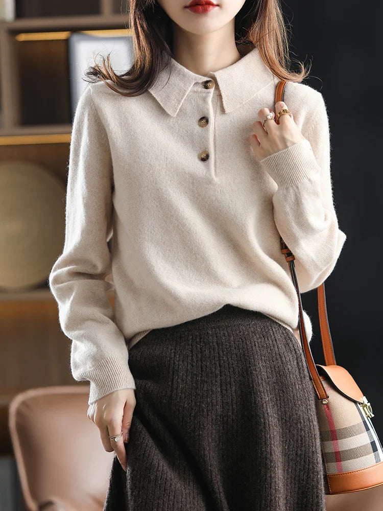 Duttini | Wool Polo Sweater for Women in Classic Fit, Navy