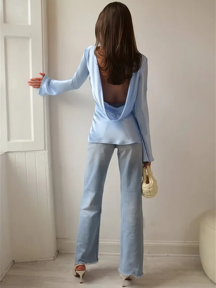 Duttini | Satin Long Sleeve Bell Cuff Top for Women in Elegant Style