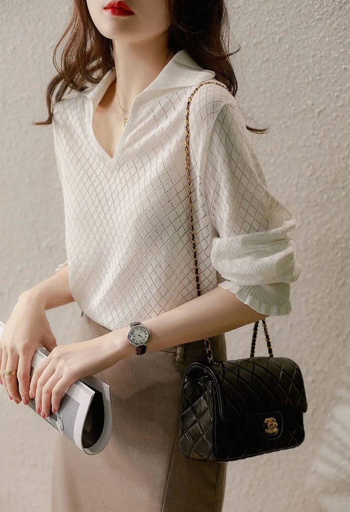Duttini | Diamond Knit Top for Women in Light Blue