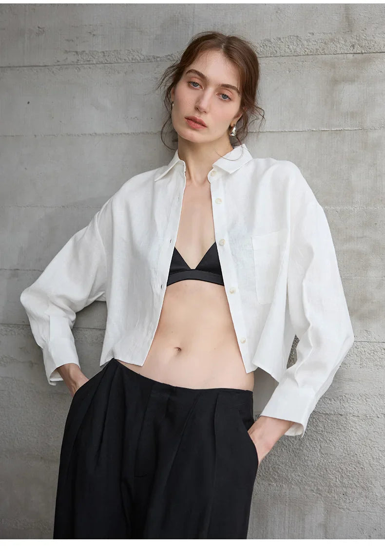 Duttini | Cropped Linen Overshirt for Women