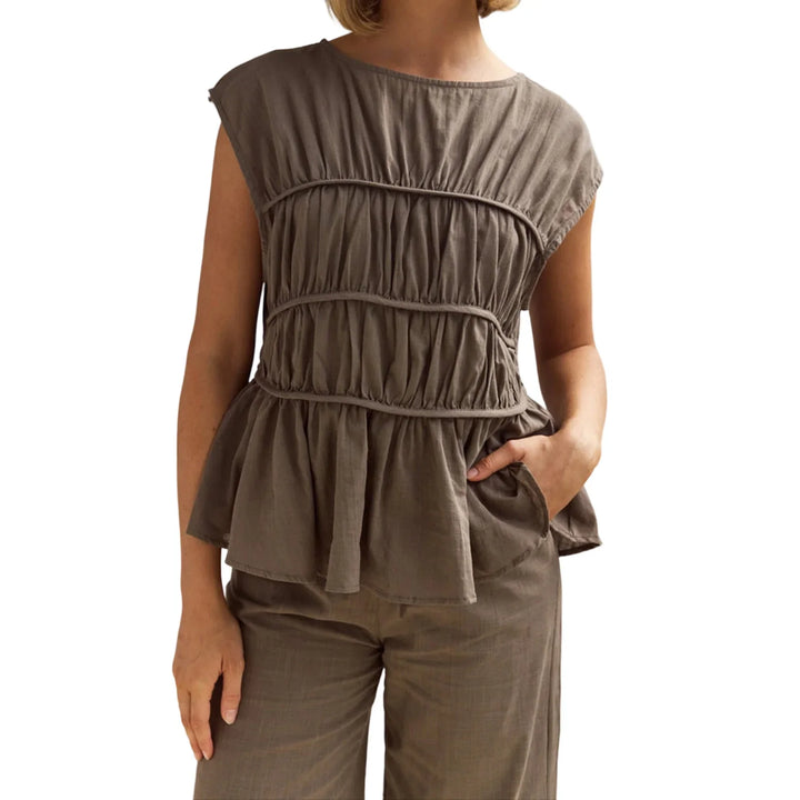 Duttini | Ruched Cap Sleeve Peplum Top for Women