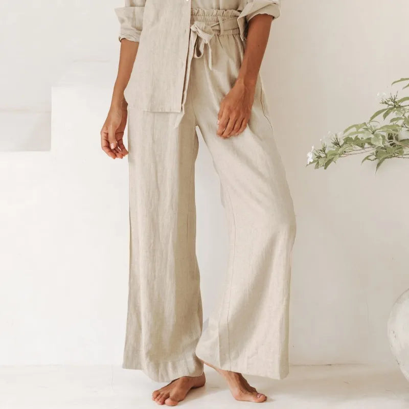 Duttini | Linen Wide Leg Pant for Women in Ruffle Style