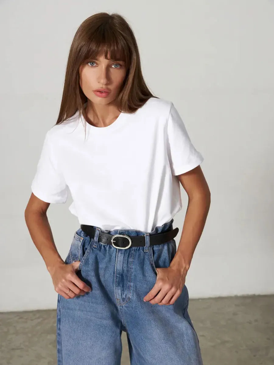 Duttini | Cotton Tee for Women in White, Casual Fit