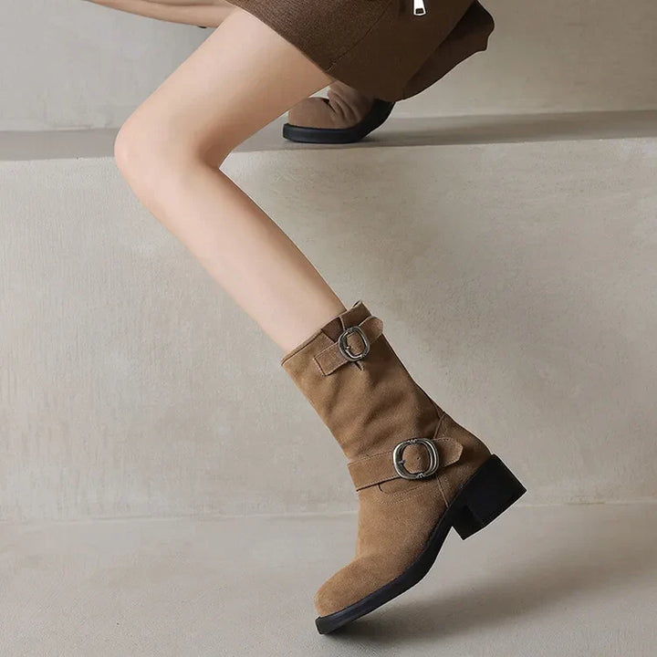 Duttini | Suede Buckle Boots in Black