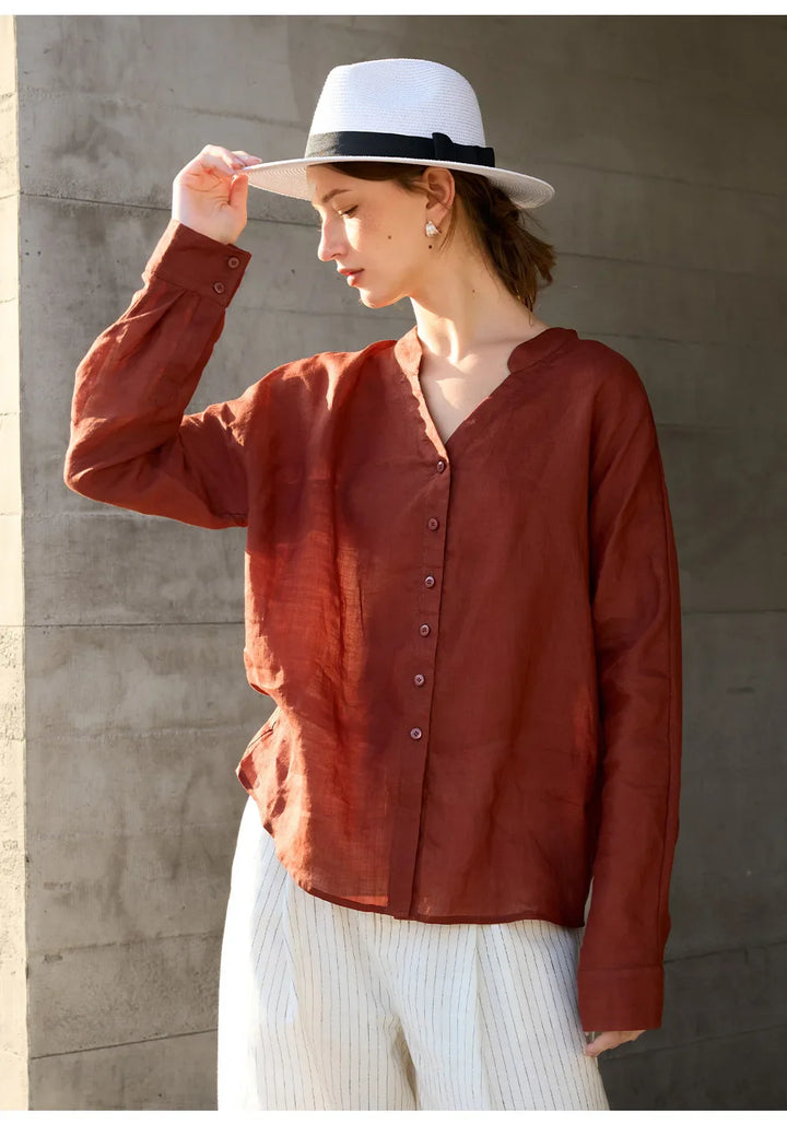 Duttini | Linen V-Neck Shirt for Women