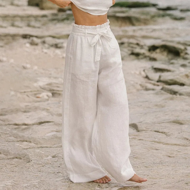 Duttini | Linen Wide Leg Pant for Women in Ruffle Style