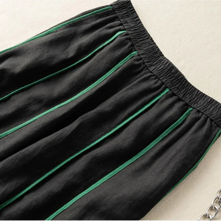 Duttini | Green Stripe Linen Wide Leg Pant