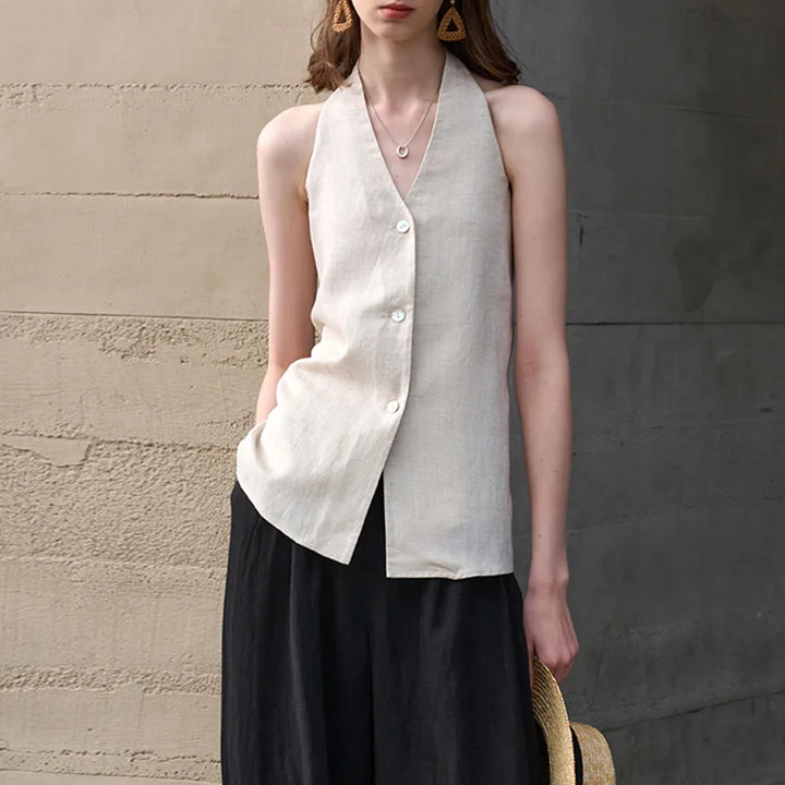 Duttini | Linen Halter Waistcoat Top for Women