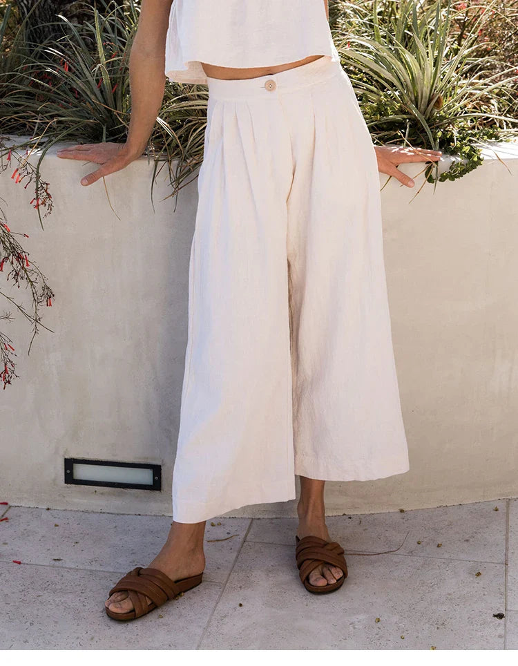 Duttini | Pleated Linen Culotte Pant for Women