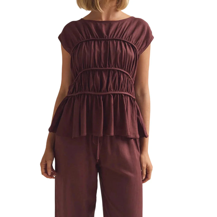 Duttini | Ruched Cap Sleeve Peplum Top for Women