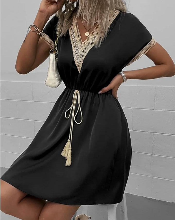 Duttini | Sophisticated V Neck Boho Flowy Draped Dress Casual