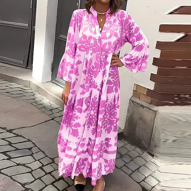 Duttini | Boho Flowy Printed Draped Maxi Dress Casual