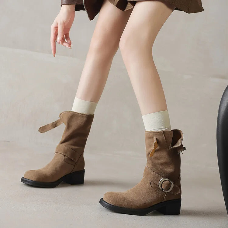 Duttini | Suede Buckle Boots in Black