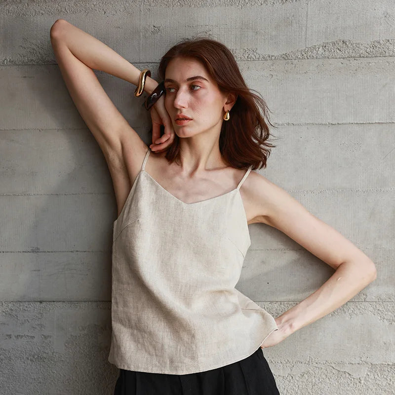 Duttini | Linen V-Neck Camisole Top for Women