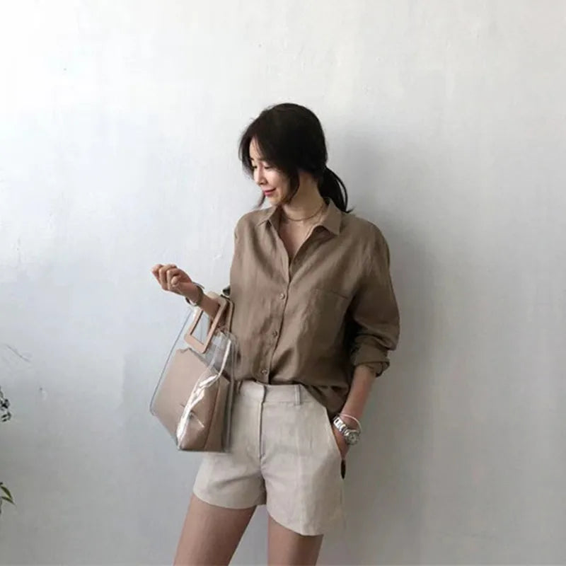 Duttini | Soft Linen Open Collar Shirt