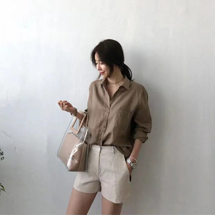 Duttini | Soft Linen Open Collar Shirt
