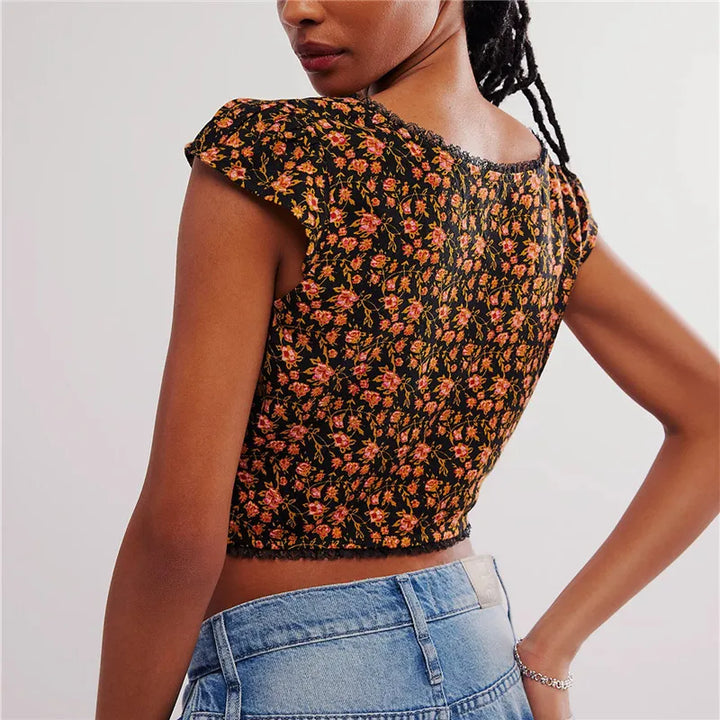 Duttini | Floral Ruche Crop Top for Women in Multicolor