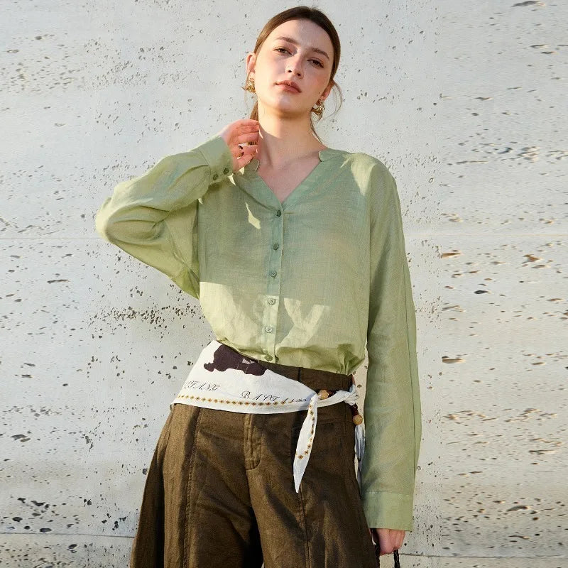 Duttini | Linen V-Neck Shirt for Women