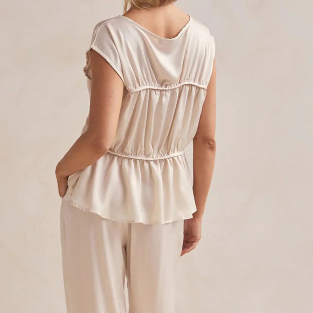 Duttini | Ruched Cap Sleeve Peplum Top for Women