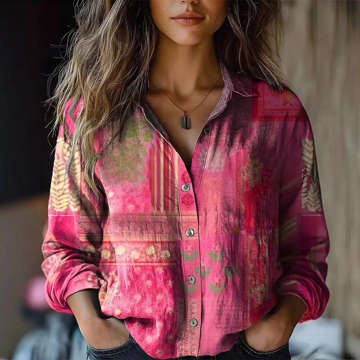 Duttini | Vintage Floral Print Long Sleeve Button-Down Shirt