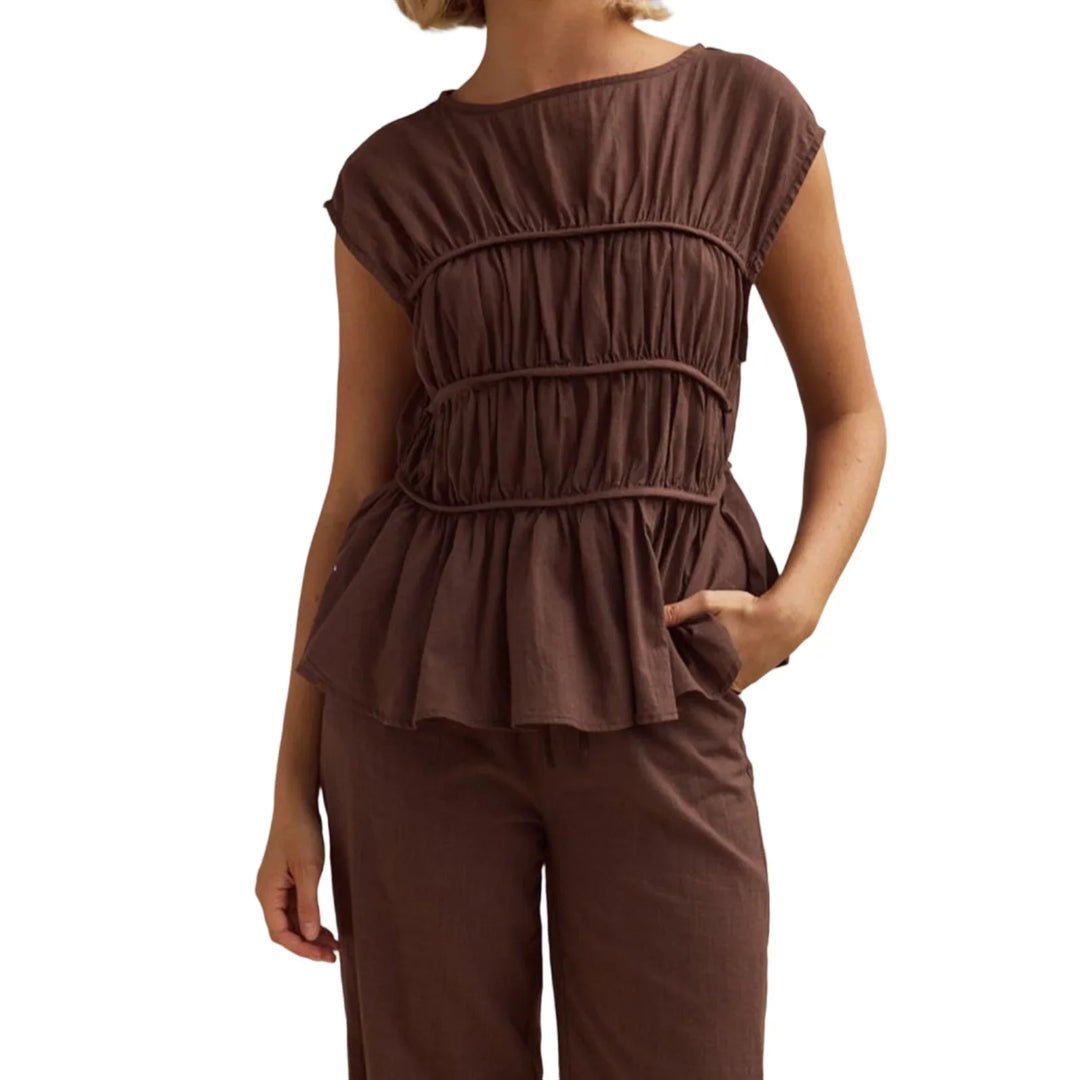 Duttini | Ruched Cap Sleeve Peplum Top for Women