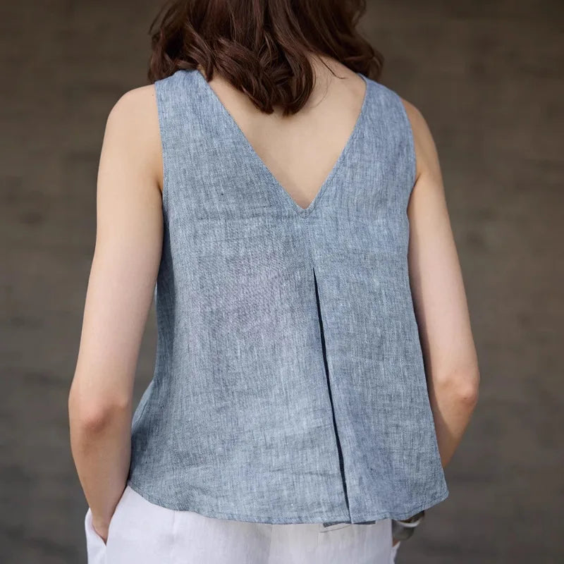 Duttini | Linen Reversible Vest for Men in Chambray
