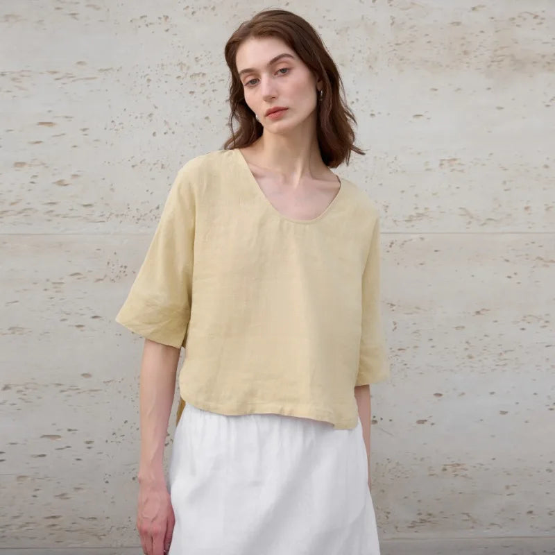 Duttini | Hemp V-Neck Boxy Top for Women