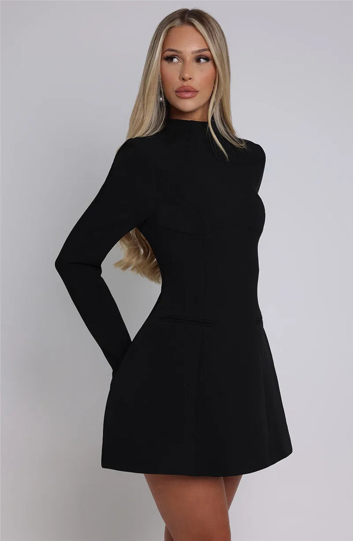 Duttini | White High Neck Long Sleeve Mini Dress