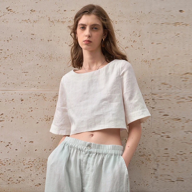 Duttini | Boxy Linen Crop Top