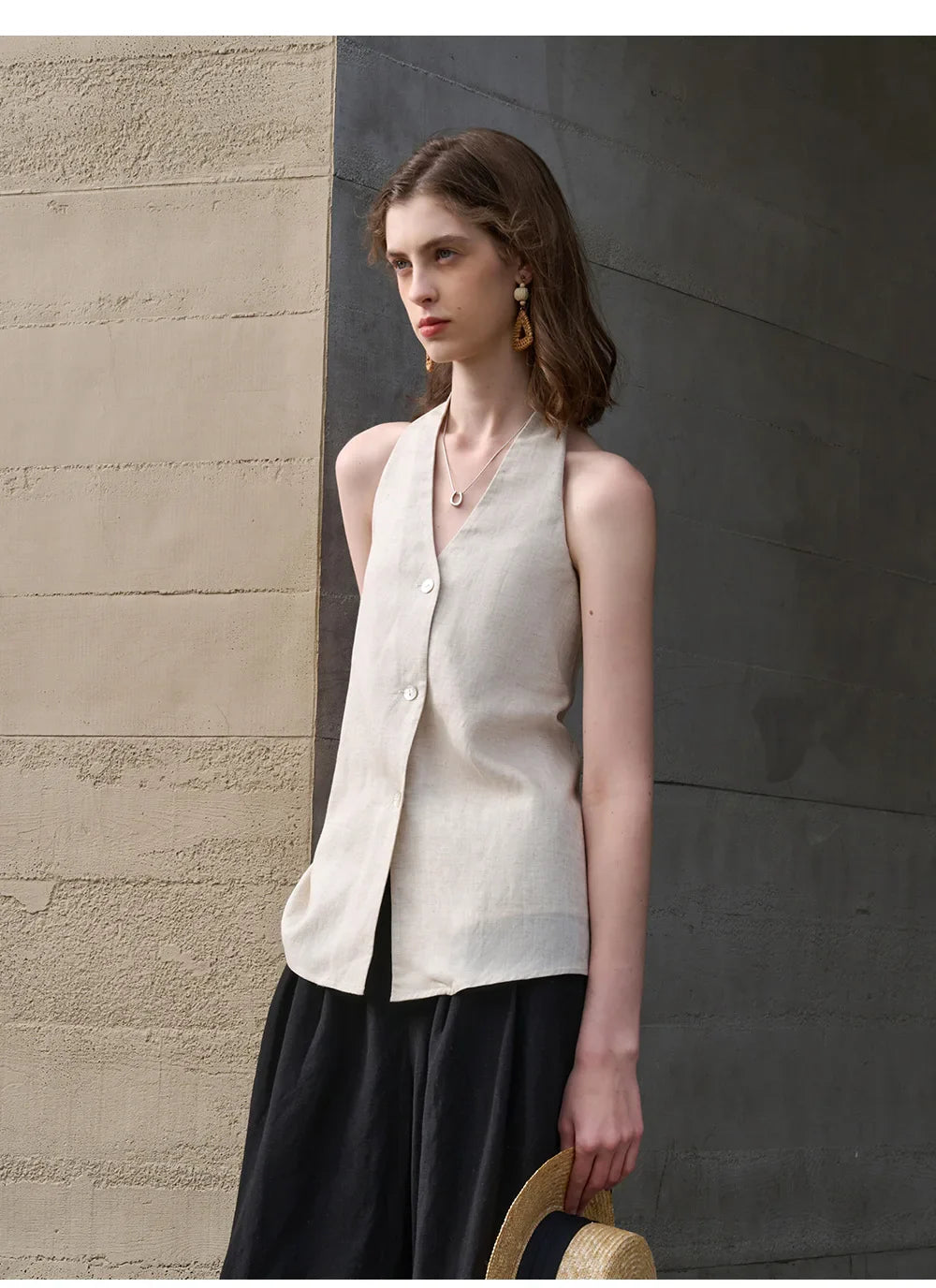 Duttini | Linen Halter Waistcoat Top for Women
