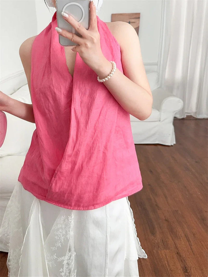 Duttini | Drape Linen Vest for Women in Natural