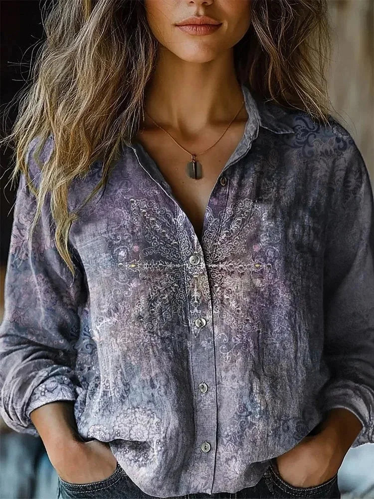Duttini | Vintage Floral Print Long Sleeve Button-Down Shirt