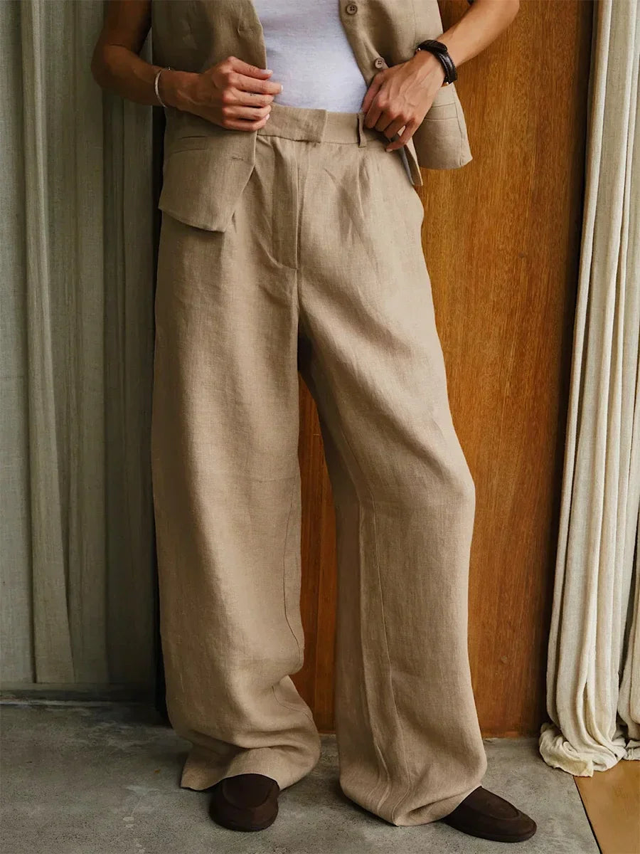 Duttini | Linen Wide-Leg Trousers for Women in Natural Color