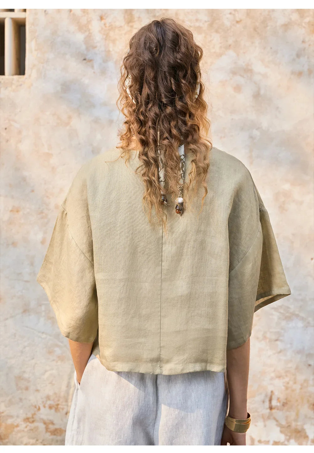Duttini | Flared Sleeve Linen Pullover for Women
