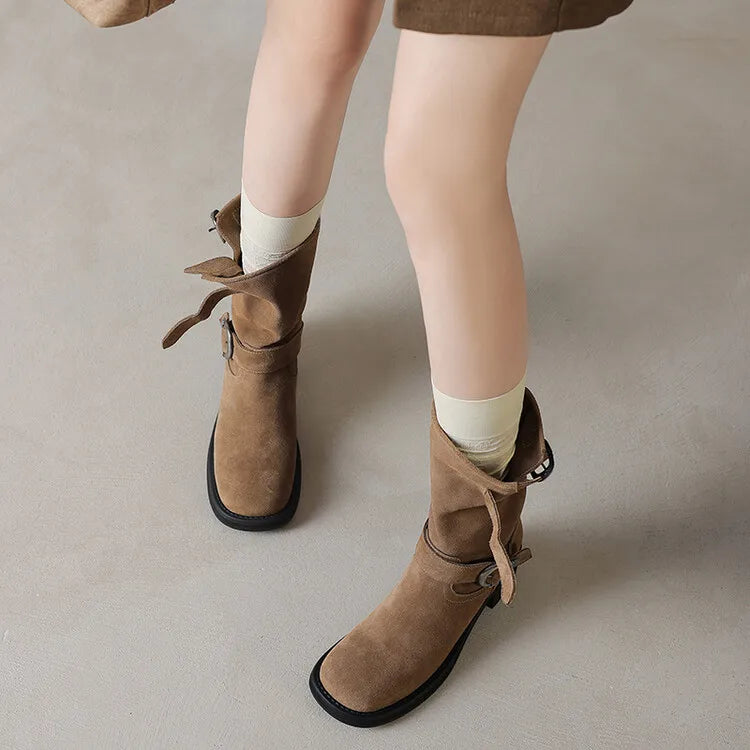 Duttini | Suede Buckle Boots in Black